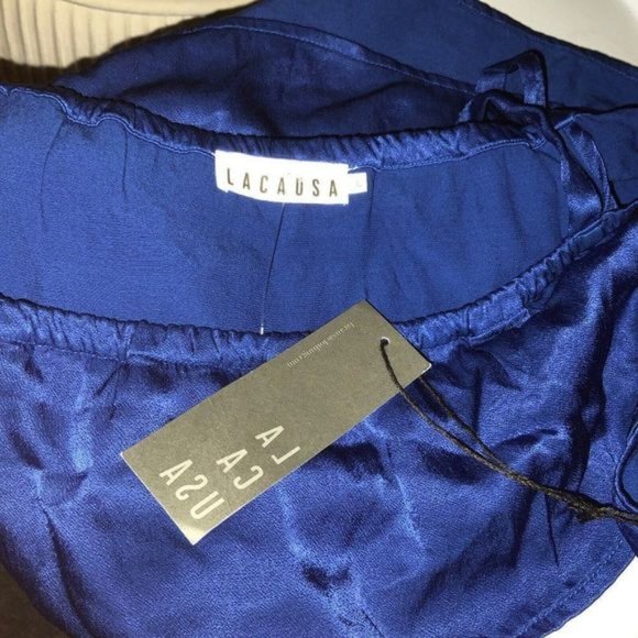 La Causa Neptune Cry Baby Tank Top Satin Royal Blue Ruffle Women's Large NWT - Picture 3 of 9